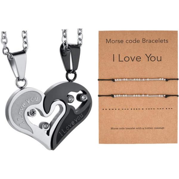 【並行輸入品】カップルネックレスブレスレット4点セット カップルギフト モールスコード I Love...