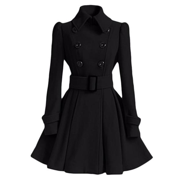 【並行輸入品】YMING レディース 冬用 ダブルブレスト フード付き ピーコート ウールブレンド ...