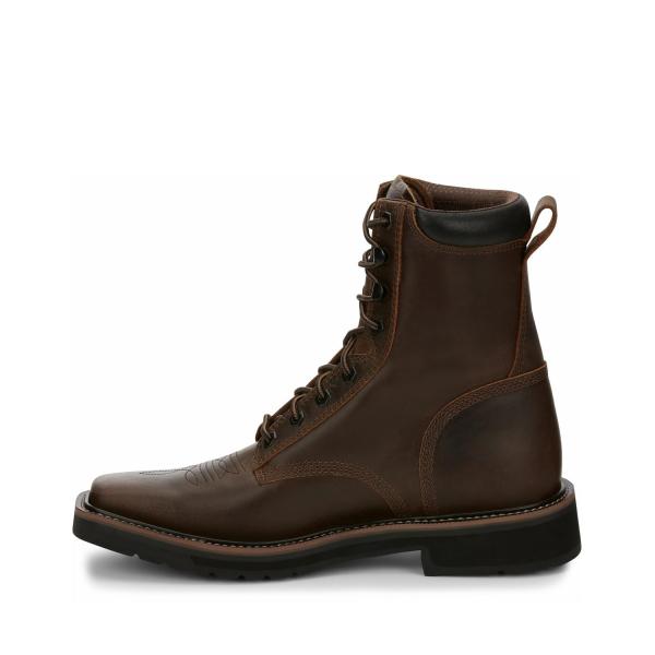 【並行輸入品】Justin Mens Stampede Sq Lace Tan Work Boots...