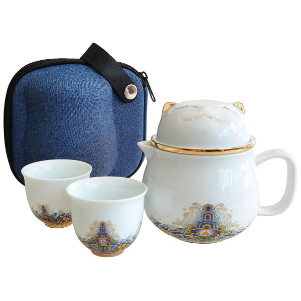 Portable Ceramic Tea Cup Set: Lucky Cat Porcelain ...