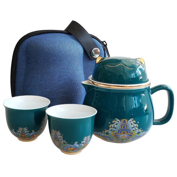 Portable Ceramic Tea Cup Set: Lucky Cat Porcelain ...