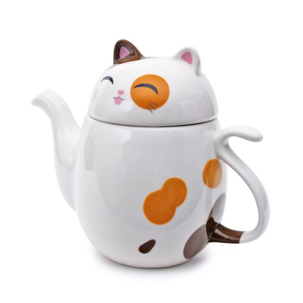 Lucky Japanese Cat ティーポット かわいいセラミック 22オンス 茶こし付き キッ...