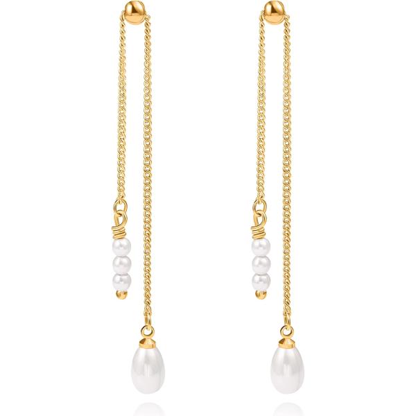 【並行輸入品】18K ゴールド ロングパールイヤリング バロック ドロップ ダングルイヤリング レデ...