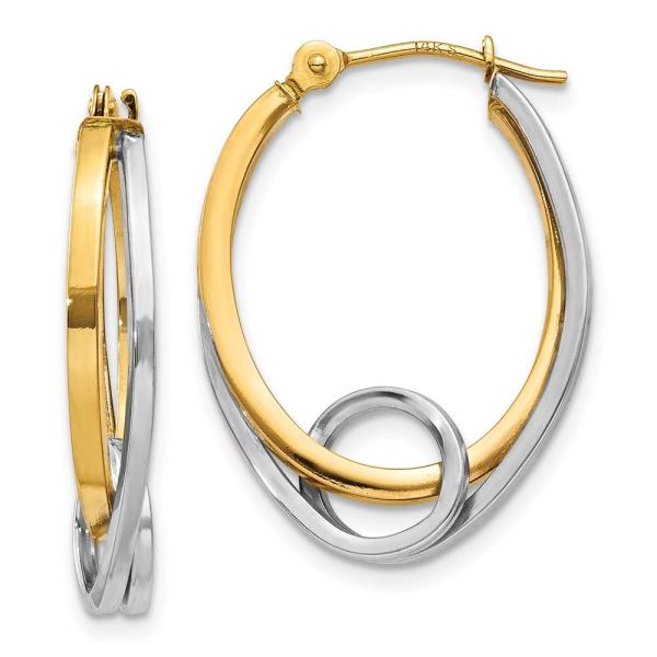【並行輸入品】14k Two tone Oval Loop Hoop Earrings 14mm 5...
