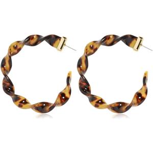 【並行輸入品】Asphire アクリル レオパード フープイヤリング 軽量 ツイスト ラウンド イヤ...