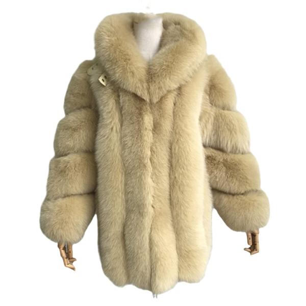 【並行輸入品】女性の冬の厚い毛皮のコートは襟を下げるフォックスコートストライプレディースフォックスフ...