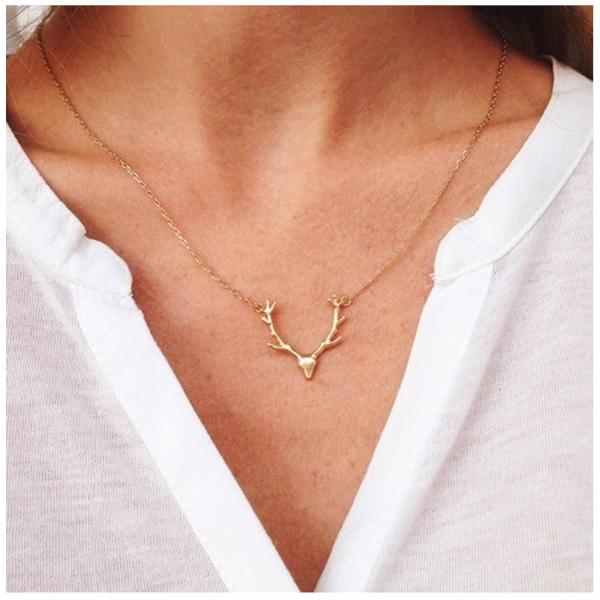 【並行輸入品】Allereyae ボーホー 鹿の角チョーカーネックレス ゴールド ヘラジカの頭 ペン...