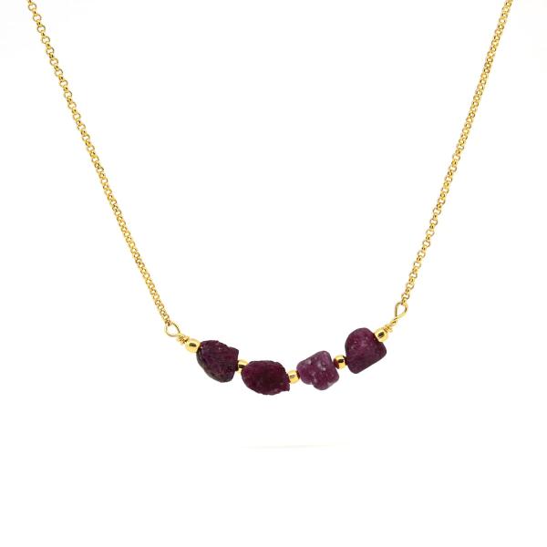 Gempires Natural Raw Ruby Bar Necklace  Rough Ston...