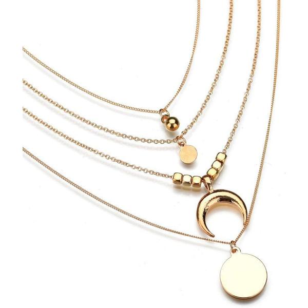 Women Multi-Layer Necklace Moon Pendant Necklace F...