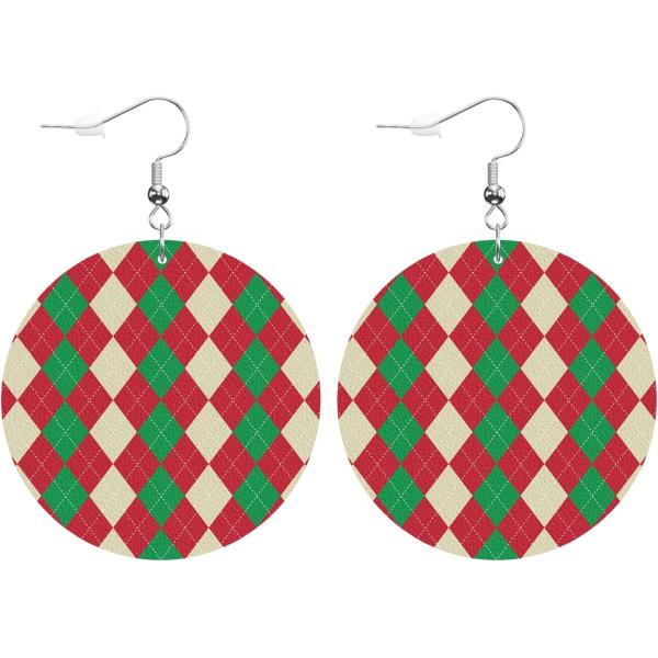 【並行輸入品】Swono クリスマス アーガイルパターン ラウンド フェイクレザーイヤリング レディ...
