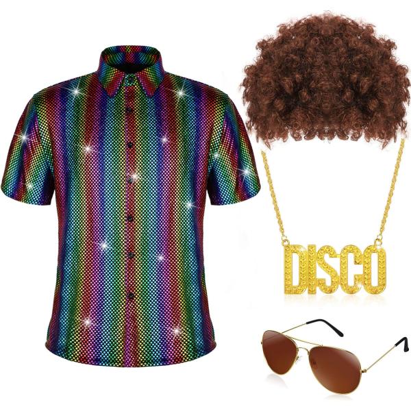 4 Pcs Men&apos;s 70s Disco Costume 70s Hippie Costume I...