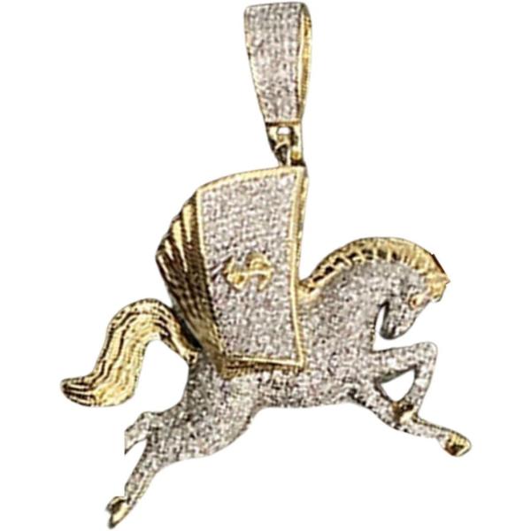 【並行輸入品】TGDJ 10K Yellow Gold Diamond Money Horse Pe...