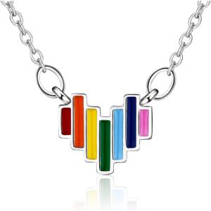 【並行輸入品】Estivaux ゲイプライドネックレス LGBTQ レインボーネックレス Love is Love ハートペンダントネックレス プライ