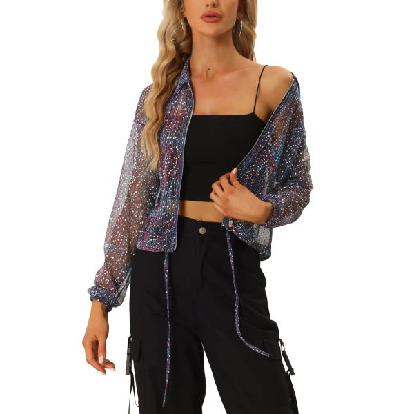 【並行輸入品】Allegra K Bomber Jacket for Women's Glitter...