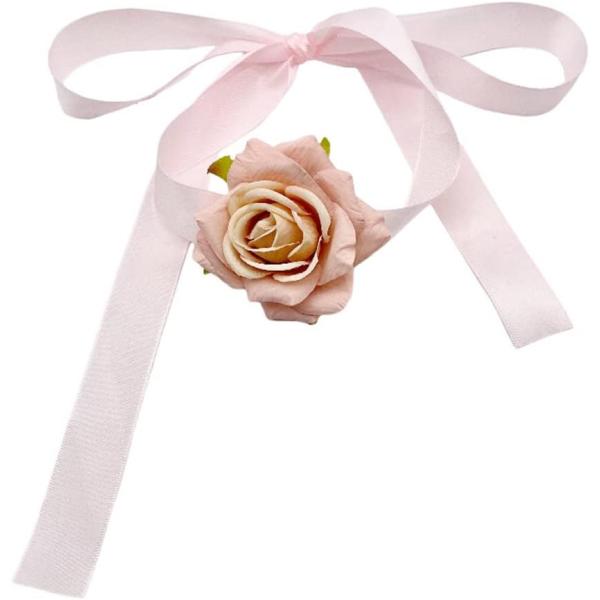 【並行輸入品】ピンクローズフラワーチョーカーネックレス レディース ガールズ ロングリボン ベルベッ...