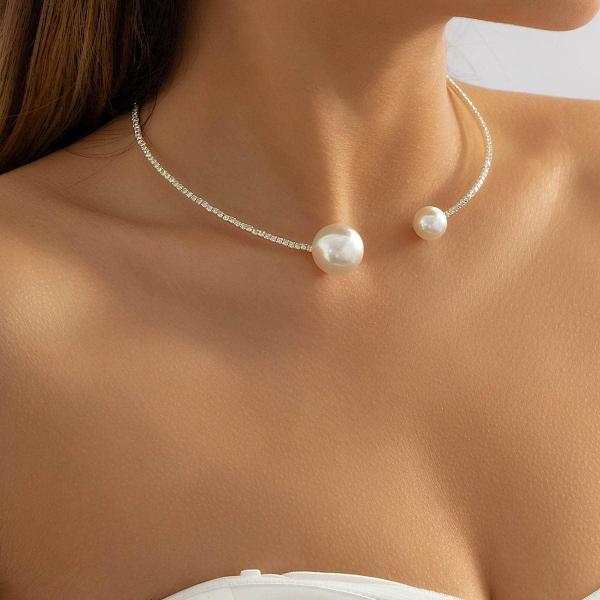 Clataly Imitation Pearl Open Necklace Simple Singl...