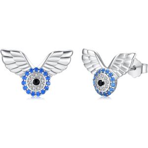【並行輸入品】ラウンド ブルー イーブルアイ スタッドピアス 925スターリングシルバー 天使の翼 ...