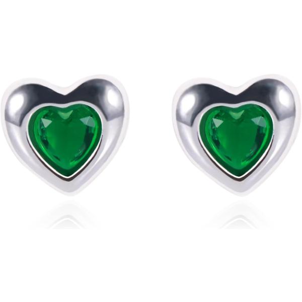 【並行輸入品】GOLD-CH ハートピアス   グリーンハートスタッドイヤリング シルバー 小さな愛...