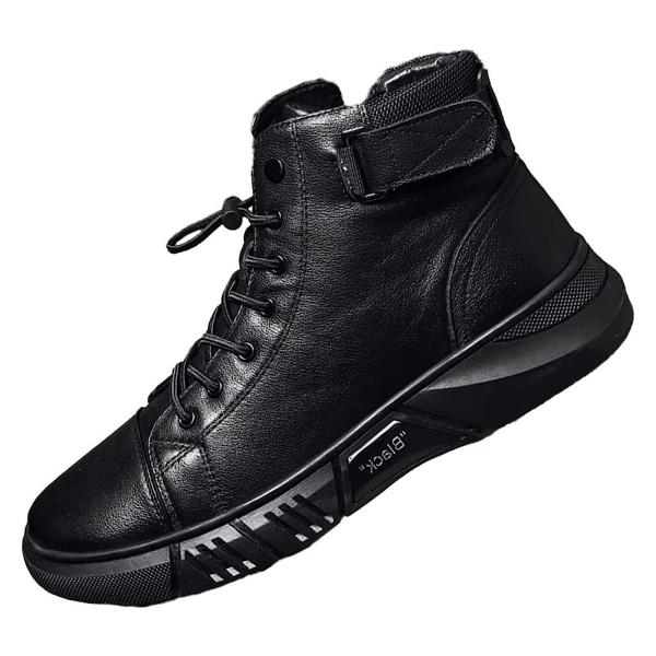 Men&apos;s High Top Black Leather Boots Fashion Casual ...
