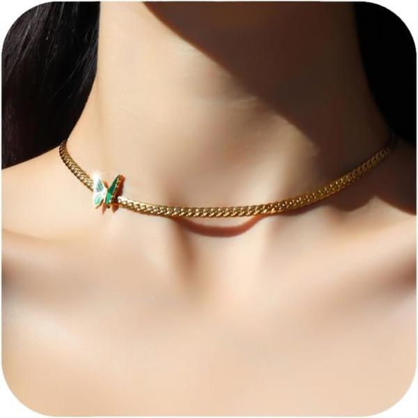 【並行輸入品】APaztip バタフライチョーカーネックレス 18Kゴールド 繊細 キュート キュー...