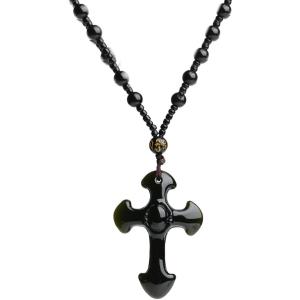 【並行輸入品】Ailiessy 黒曜石クロスネックレス ブラッククリスタルクロスネックレス ブラック...