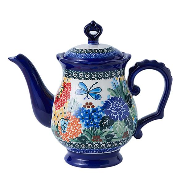 Bicuzat Vintage Flower Pattern Pottery Teapot, Blu...
