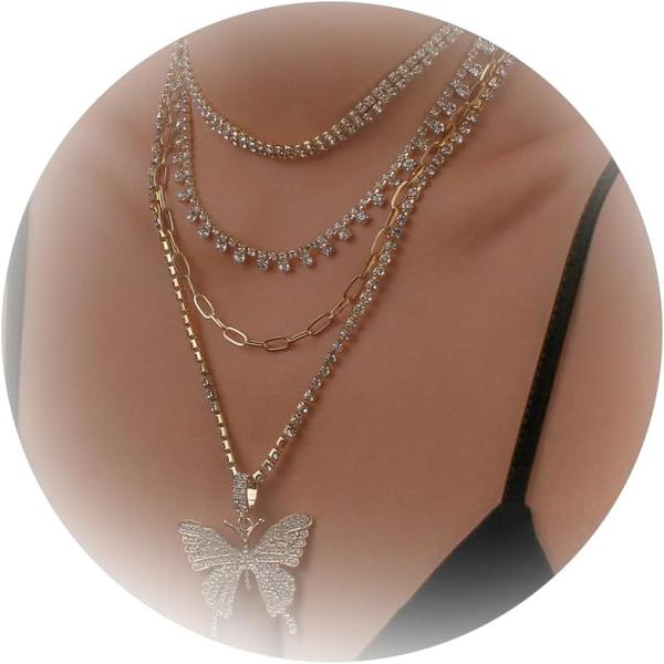 【並行輸入品】JAVARNV バタフライペンダントネックレス レイヤーバタフライネックレス ラインス...