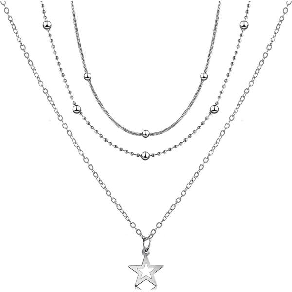 【並行輸入品】JAVARNV レイヤードスターチェーンネックレス レディース ビーズチェーンネックレ...