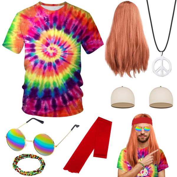 Alviller 60s/70s Hippie Wig Accessories Set with T...