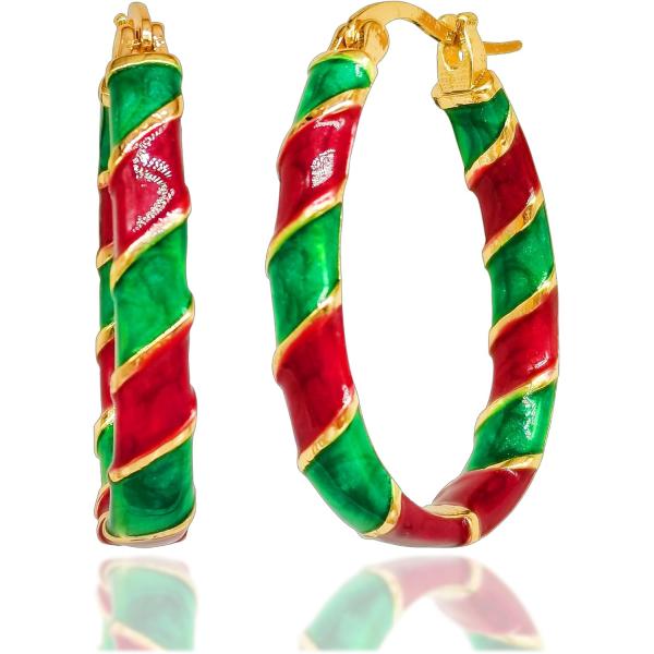 【並行輸入品】フープイヤリング レディース カラー エナメル フープ クリスマスイヤリング ホリデー...