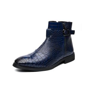 DMGYCK Men's Leather Chelsea Boots,Fashion Bukle Strap Side Zipp 並行輸入品