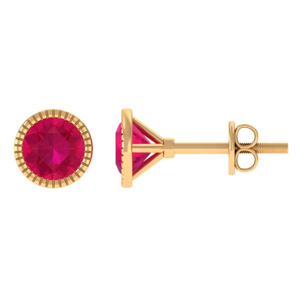 【並行輸入品】Bezel Set Created Ruby Solitaire Stud Earri...