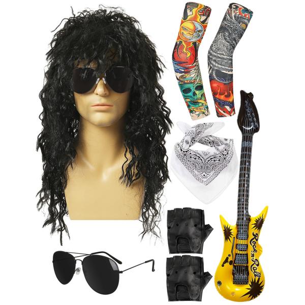 【並行輸入品】80s Costumes for Men Black Rocker Wig with ...