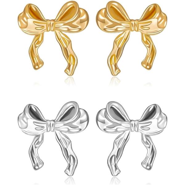 【並行輸入品】Asymmetry Gold Sliver Bow Knot Earring Nove...