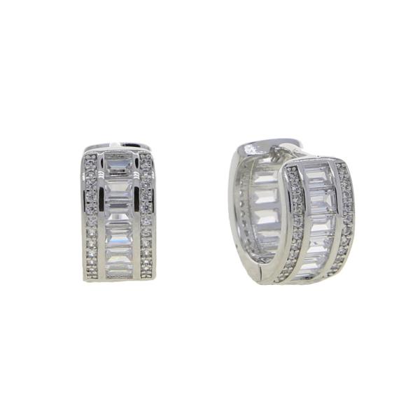 【並行輸入品】14K Gold Men's Hoop Earrings, Pave Rectangu...