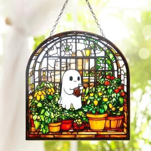 【並行輸入品】 LEEZONE Cute Ghost at Greenhouse Acrylic Suncatcher & Garden Han