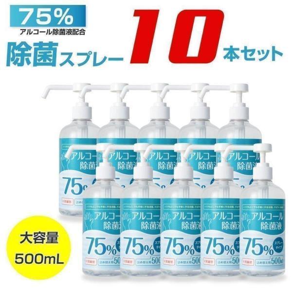 アルコール消毒液 500ml 10本セット アルコール75% 除菌スプレー 業務用 除菌液 ハンドス...