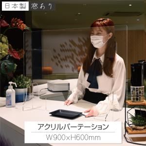 日本製 透明アクリルパーテーション W900ｘH600mm 窓口有り