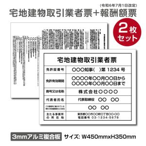 宅地建物取引業者登録票＋宅建報酬額票(令和元年改訂版)スタンダードセット法定看板 法定標識 事務所用看板 店舗用看板tr-white-2set内容印刷込