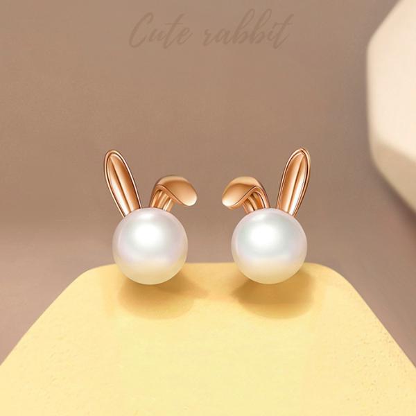 ピアス レディース 月の兎 うさぎ 耳折れ 天然淡水パール 可愛いウサギ カジュアル シルバー ピン...
