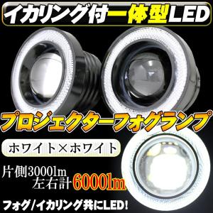 一体型LED 白イカリング付きプロジェクターフォグランプ 3000lm(左右で6000ｌｍ）12V