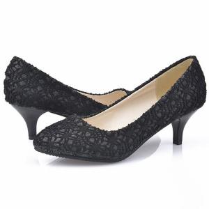 総レース ラメ入り パンプス シューズ 4cm...の詳細画像4