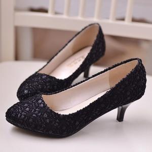 パンプス シューズ 総 レース ラメ 入り 4cm ヒール フェミニン 結婚式 パーティー ローヒール レディース 痛くない｜ベストバリューPLAZA Yahoo!店