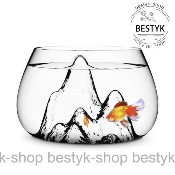ガラス 魚 水槽 金魚鉢 new 透明 水槽装飾 インテリア 熱帯魚 シンプル 山デザイン 一体化 ...