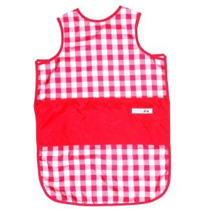 お食事エプロン ノースリーブ ロングタイプ（チェック・レッド） ベビー 保育園