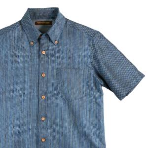 アロハシャツ 紬 Lサイズ メンズ 着物アロハ 和柄シャツ 着物シャツ クールビズ 和柄 ボタンダウン 無地 シンプル ブルー Visiomed Co Za