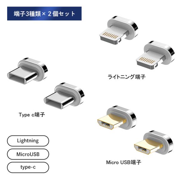 10代 マグネット端子 2個セットマグネット充電 3A 急速充電 データ転送 Micro USB ラ...