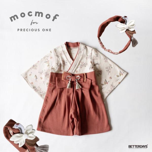 袴 ロンパース つる柄 鶴かんざしへバンド 2点セット かぶと プレミアム ベビー MOCMOF モ...