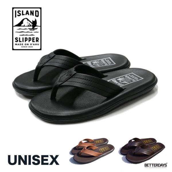 トングサンダル ビーチサンダル メンズ アイランドスリッパ LEATHER BLACK 25-29c...