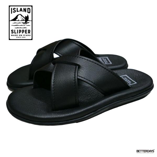 クロスサンダル レディース メンズ アイランドスリッパ ATRAS BLACK SMOOTH LEA...